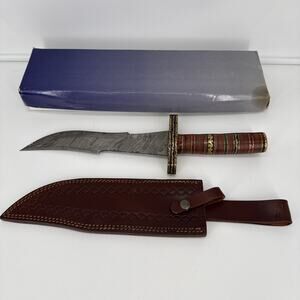 Custom Handmade Damascus Blade Hunting Knife Camping Knife w/Sheath 10" Blade
